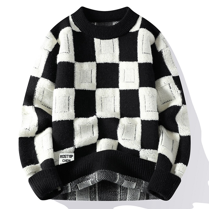 Gridwave Checkered Knit Sweater